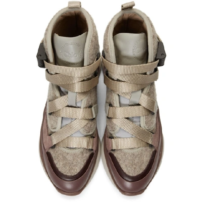 Shop Chloé Chloe Brown And Grey Wool Sonnie High-top Sneakers In 026 Grey