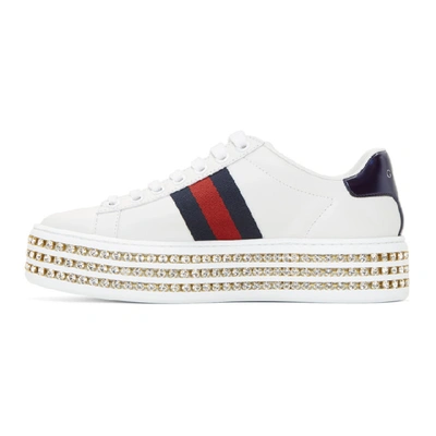 Shop Gucci White Crystal New Ace Sneakers In 9095 White