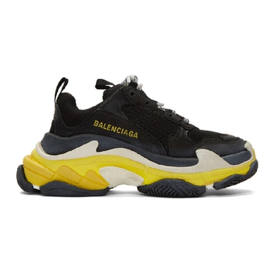 Shop Balenciaga Black And Yellow Triple S Sneakers