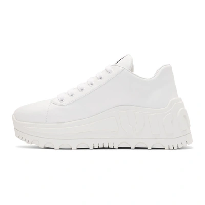 Shop Miu Miu White Platform Leather Sneakers