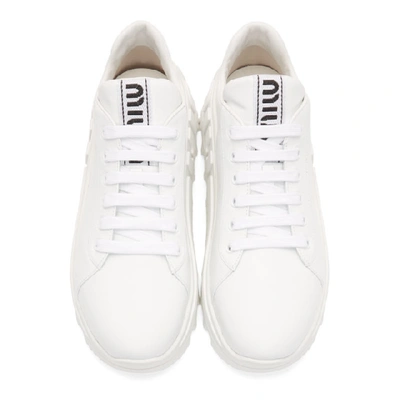 Shop Miu Miu White Platform Leather Sneakers