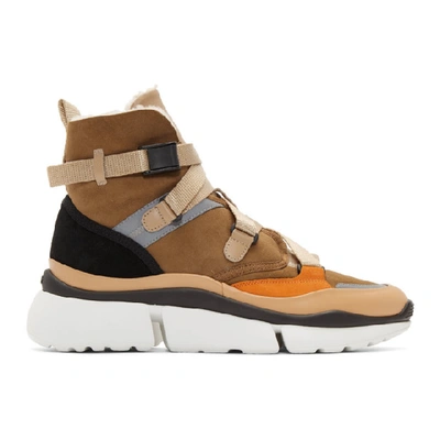 Shop Chloé Chloe Brown Sonnie High-top Sneakers In 219 Quiet B