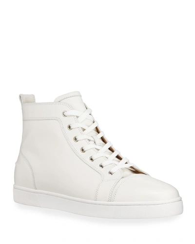 Shop Christian Louboutin Men's Louis Leather High-top Sneakers In White