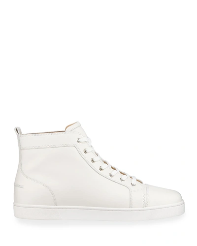 Shop Christian Louboutin Men's Louis Leather High-top Sneakers In White