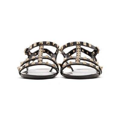 Valentino Rockstud Flat Sole Open Toe Sandals In Black