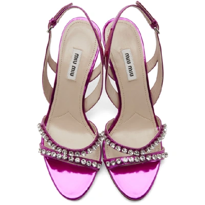 Shop Miu Miu Pink Crystal Sandals In Fuchsia