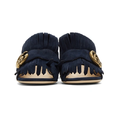 Shop Gucci Navy Suede Gg Marmont Slide Heeled Sandals