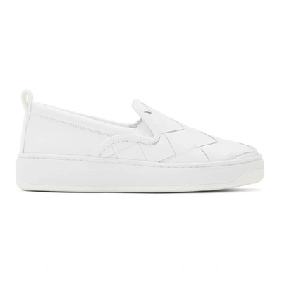 Shop Bottega Veneta White Maxi Intrecciato Slip-on Sneakers In 9122 White