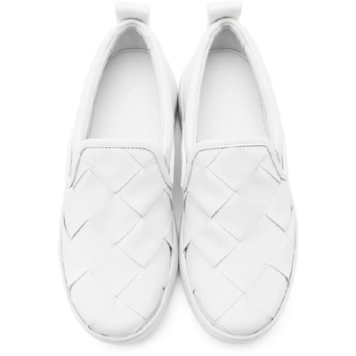 Shop Bottega Veneta White Maxi Intrecciato Slip-on Sneakers In 9122 White