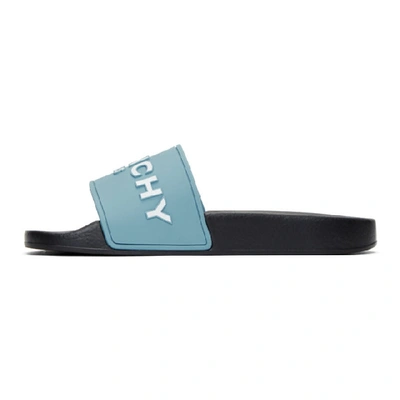 Shop Givenchy Blue & Black Logo Pool Slides