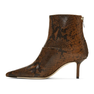 Shop Jimmy Choo Brown Snake Printed Beyla 65 Boots In Cuoio