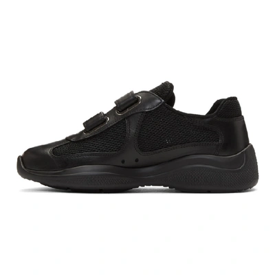 Shop Prada Black Leather & Mesh Straps Sneakers