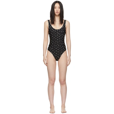 Shop Solid & Striped Solid And Striped Black Floral Embroidery The Anne-marie One-piece Swimsuit In 1955 Blkgre