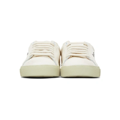 Saint Laurent Court Classic Distressed Logo-embroidered Canvas And Leather Sneakers In 9113 Cream