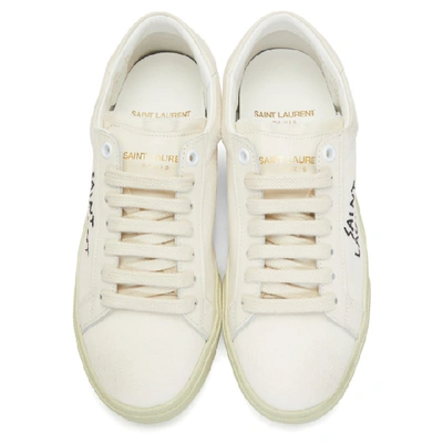Saint Laurent Court Classic Distressed Logo-embroidered Canvas And Leather Sneakers In 9113 Cream