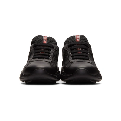 Shop Prada Black Leather & Mesh Lace-up Sneakers