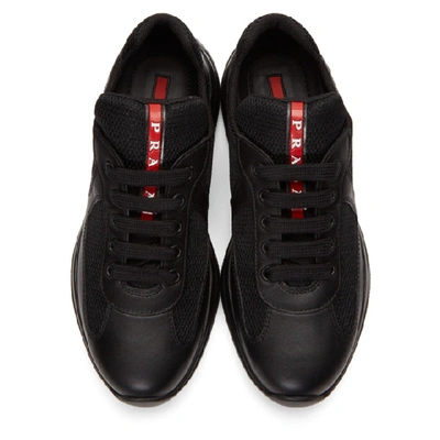 Shop Prada Black Leather & Mesh Lace-up Sneakers