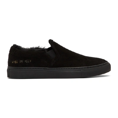 Shop Common Projects Black Shearling Slip-on Sneakers