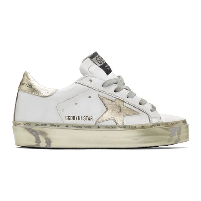 Shop Golden Goose White And Gold Hi Star Sneakers