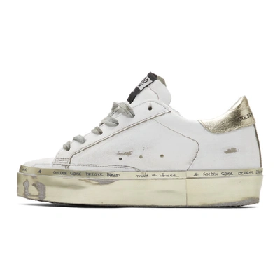 Shop Golden Goose White And Gold Hi Star Sneakers