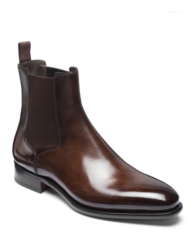 Shop Santoni Men's Lock Leather Chelsea Boots In Brown