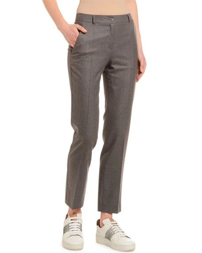 Shop Agnona Flannel Wool Tapered Classic Pants In Gray