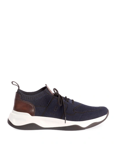 Shop Berluti Men's Shadow Knit Sneaker With Leather Details In Navy