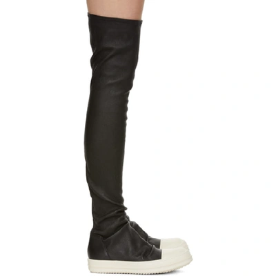Shop Rick Owens Black And Off-white Stocking Tall Boots In 09 Black