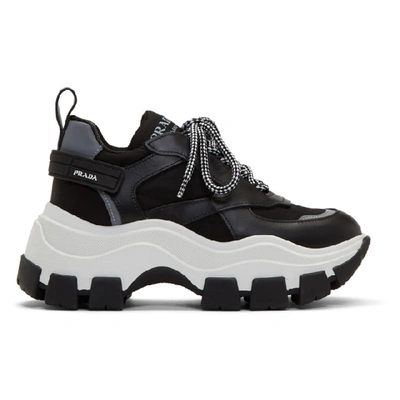Shop Prada Black & White Chunky Sneakers In Black/white