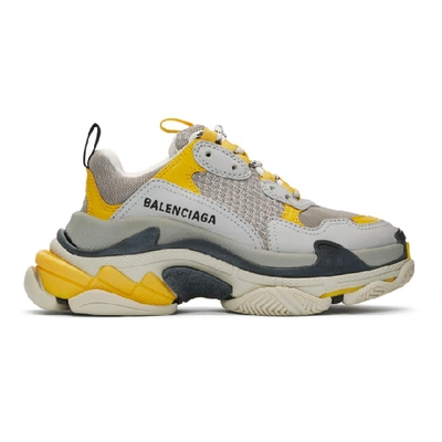 Shop Balenciaga Grey & Yellow Triple S Sneakers In Yellow/grey/white