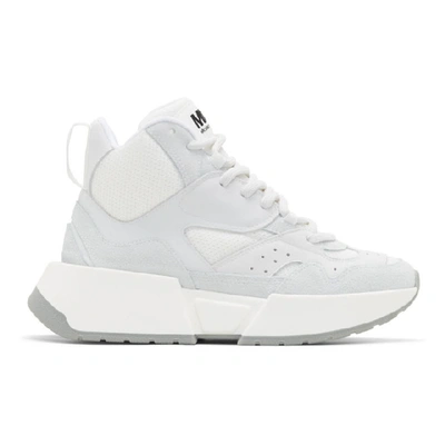 Shop Mm6 Maison Margiela White And Grey Flare Runner High-top Sneakers In T1010 White