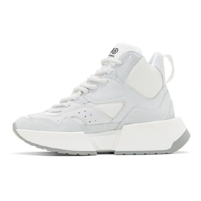 Shop Mm6 Maison Margiela White And Grey Flare Runner High-top Sneakers In T1010 White