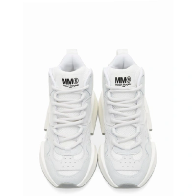 Shop Mm6 Maison Margiela White And Grey Flare Runner High-top Sneakers In T1010 White