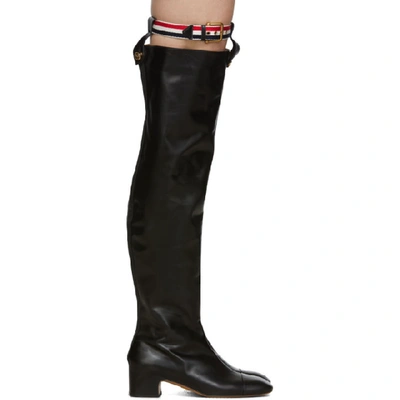 Shop Thom Browne Black Nipped Toe Thigh High Boots In 001 Black