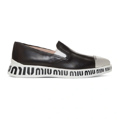 Shop Miu Miu Black Pointed Toe Cap Sneakers
