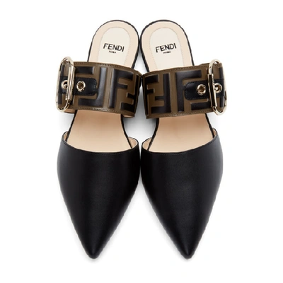 Shop Fendi Brown And Black Sabot Slippers In F13sv Black