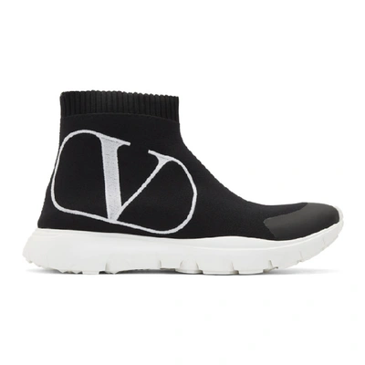 Shop Valentino Black  Garavani Vlogo Sock Sneakers In 0no Black