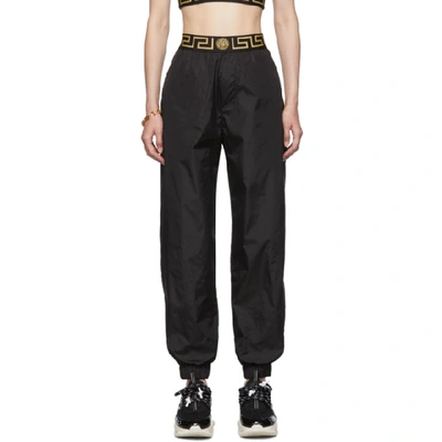 Shop Versace Underwear Black Nylon Greek Key Lounge Pants In A1008 Black