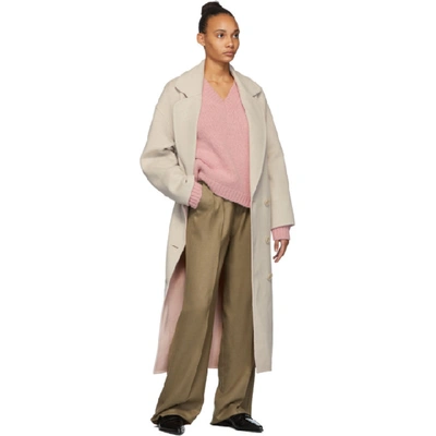 Shop Mansur Gavriel Beige Wool Oversized Coat In Beigeblush