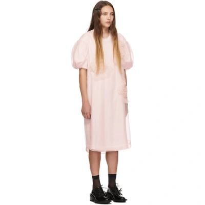 Shop Simone Rocha Pink Ruched Flowers Puff Sleeves Tee Dress In Pink/ Pink