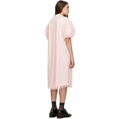 Shop Simone Rocha Pink Ruched Flowers Puff Sleeves Tee Dress In Pink/ Pink