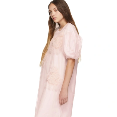 Shop Simone Rocha Pink Ruched Flowers Puff Sleeves Tee Dress In Pink/ Pink