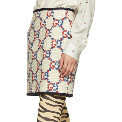 Shop Gucci Off-white Tweed Gg Supreme Miniskirt In 9692 Multi
