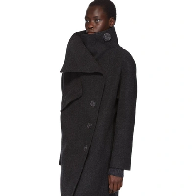 Shop Acne Studios Black Boiled Wool A-line Wrap Coat In Dk Grey Mel
