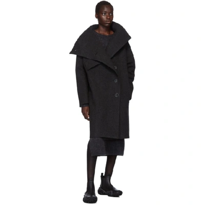 Shop Acne Studios Black Boiled Wool A-line Wrap Coat In Dk Grey Mel