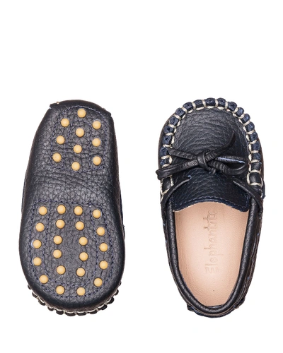 Elephantito Boy's Driver Leather Loafers, Baby In Navy
