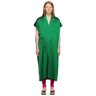 Shop Balenciaga Green Satin Kimono Dress In 3640 Emeral