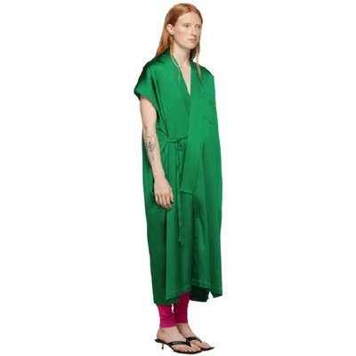Shop Balenciaga Green Satin Kimono Dress In 3640 Emeral