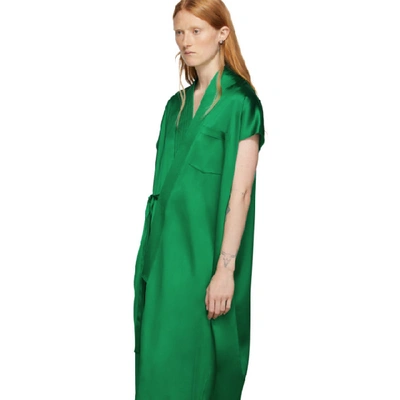 Shop Balenciaga Green Satin Kimono Dress In 3640 Emeral