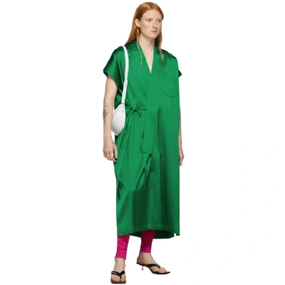 Shop Balenciaga Green Satin Kimono Dress In 3640 Emeral